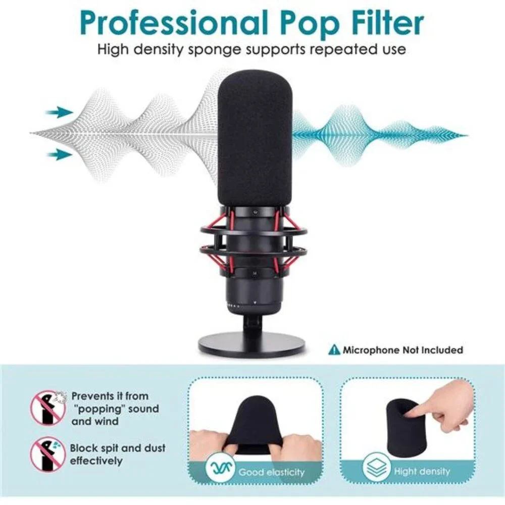 Mic Windscreen for HyperX QuadCast Microphone, Foam Mic Covers Improve Recording